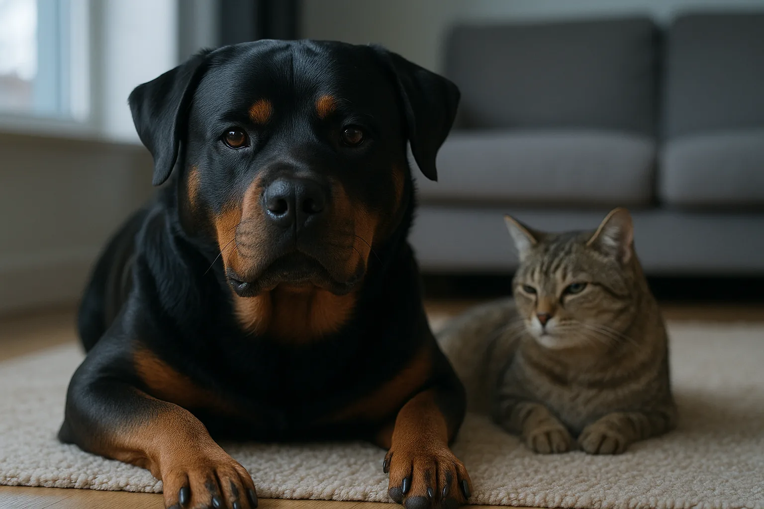 Rottweiler con otros perros y gatos: cómo lograr la convivencia